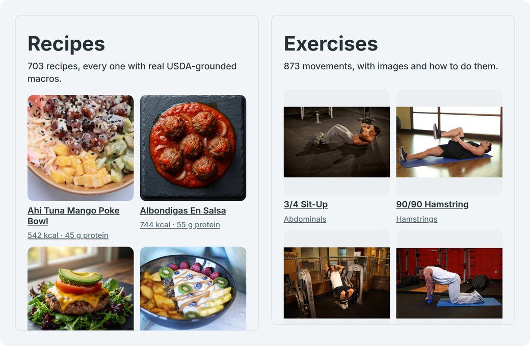 The recipe library and the exercise library